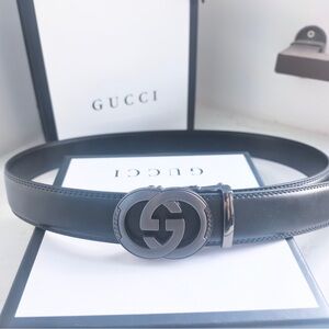 🤠🤍Gucci Interlocking G Black Leather Automatic Belt